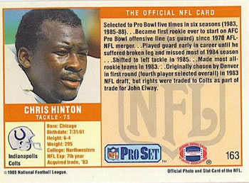 1989 Pro Set #163 Chris Hinton Back