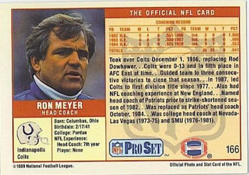 1989 Pro Set #166 Ron Meyer Back