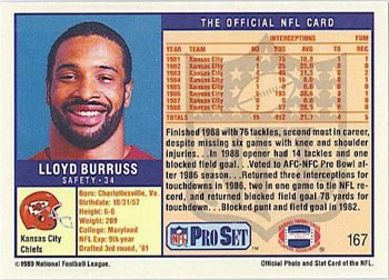1989 Pro Set #167 Lloyd Burruss Back
