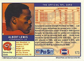 1989 Pro Set #173 Albert Lewis Back