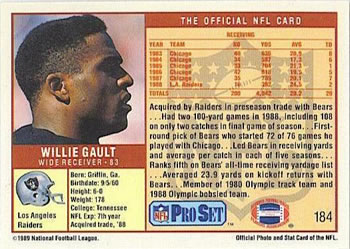 1989 Pro Set #184 Willie Gault Back