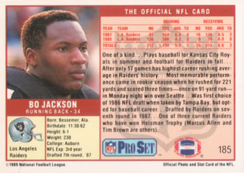 1989 Pro Set #185 Bo Jackson Back