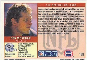 1989 Pro Set #189 Don Mosebar Back