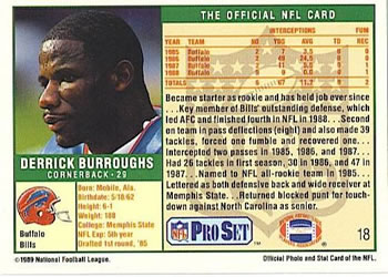 1989 Pro Set #18 Derrick Burroughs Back