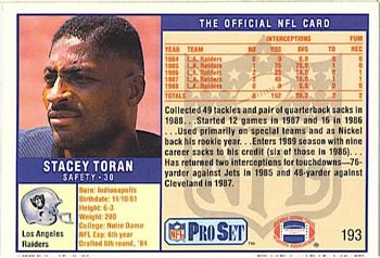 1989 Pro Set #193 Stacey Toran Back