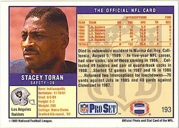 1989 Pro Set #193 Stacey Toran Back