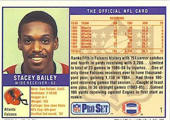 1989 Pro Set #1 Stacey Bailey Back