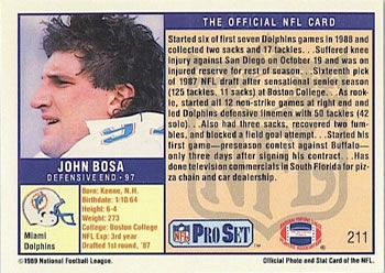 1989 Pro Set #211 John Bosa Back