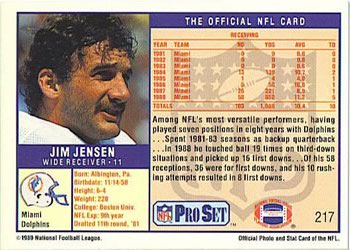 1989 Pro Set #217 Jim Jensen Back