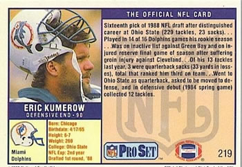 1989 Pro Set #219 Eric Kumerow Back