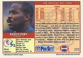 1989 Pro Set #223 Reggie Roby Back