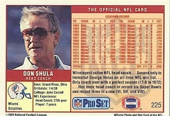 1989 Pro Set #225 Don Shula Back