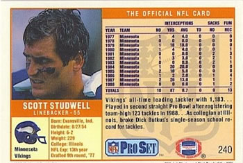 1989 Pro Set #240 Scott Studwell Back