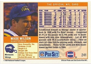 1989 Pro Set #241 Wade Wilson Back