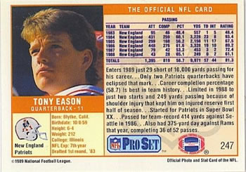 1989 Pro Set #247 Tony Eason Back