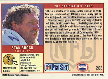 1989 Pro Set #263 Stan Brock Back
