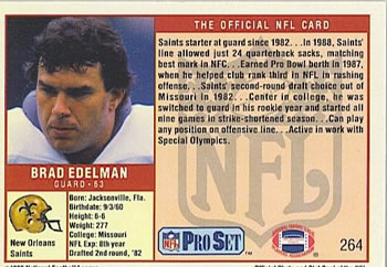 1989 Pro Set #264 Brad Edelman Back