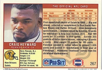 1989 Pro Set #267 Craig Heyward Back