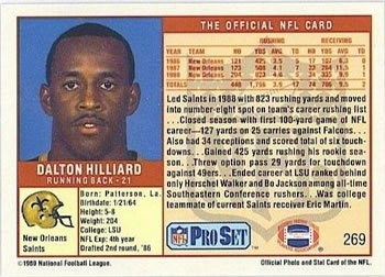 1989 Pro Set #269 Dalton Hilliard Back