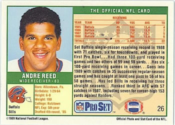 1989 Pro Set #26 Andre Reed Back