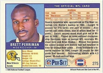 1989 Pro Set #275 Brett Perriman Back