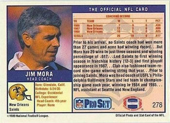 1989 Pro Set #278 Jim Mora Back