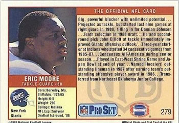1989 Pro Set #279 Eric Moore Back
