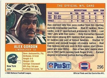 1989 Pro Set #296 Alex Gordon Back
