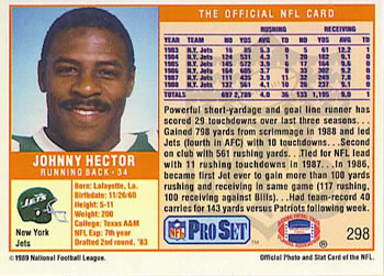 1989 Pro Set #298 Johnny Hector Back
