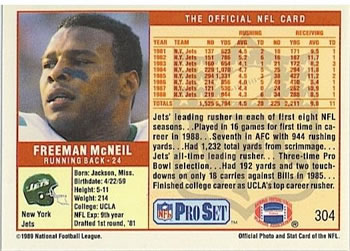 1989 Pro Set #304 Freeman McNeil Back
