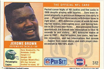 1989 Pro Set #312 Jerome Brown Back