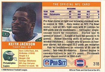 1989 Pro Set #318 Keith Jackson Back
