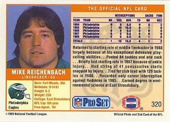 1989 Pro Set #320 Mike Reichenbach Back