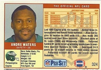 1989 Pro Set #324 Andre Waters Back