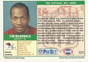1989 Pro Set #329 Tim McDonald Back