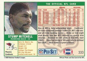 1989 Pro Set #333 Stump Mitchell Back