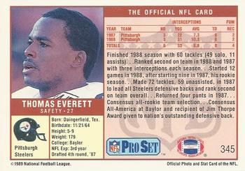 1989 Pro Set #345 Thomas Everett Back