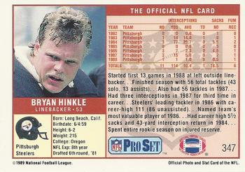 1989 Pro Set #347 Bryan Hinkle Back