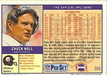 1989 Pro Set #355 Chuck Noll Back