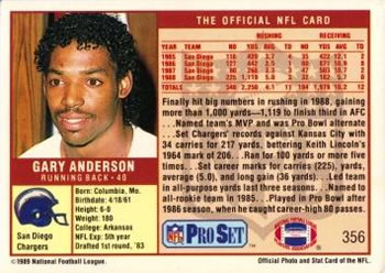 1989 Pro Set #356 Gary Anderson Back