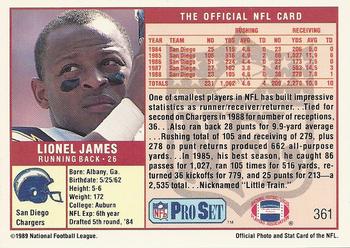1989 Pro Set #361 Lionel James Back