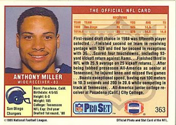 1989 Pro Set #363 Anthony Miller Back