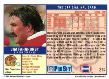 1989 Pro Set #374 Jim Fahnhorst Back