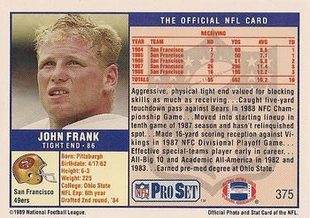 1989 Pro Set #375 John Frank Back