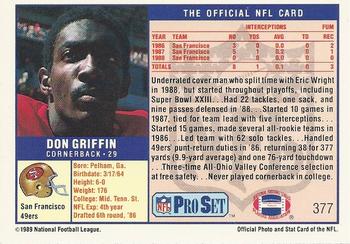 1989 Pro Set #377 Don Griffin Back