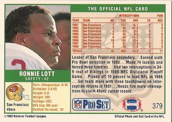 1989 Pro Set #379 Ronnie Lott Back