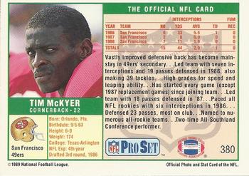 1989 Pro Set #380 Tim McKyer Back