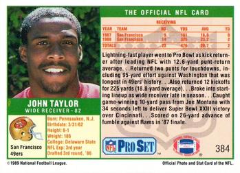 1989 Pro Set #384 John Taylor Back