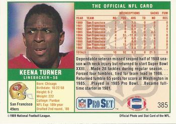 1989 Pro Set #385 Keena Turner Back
