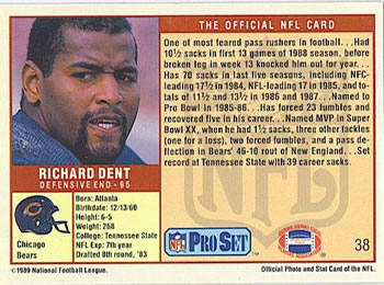 1989 Pro Set #38 Richard Dent Back